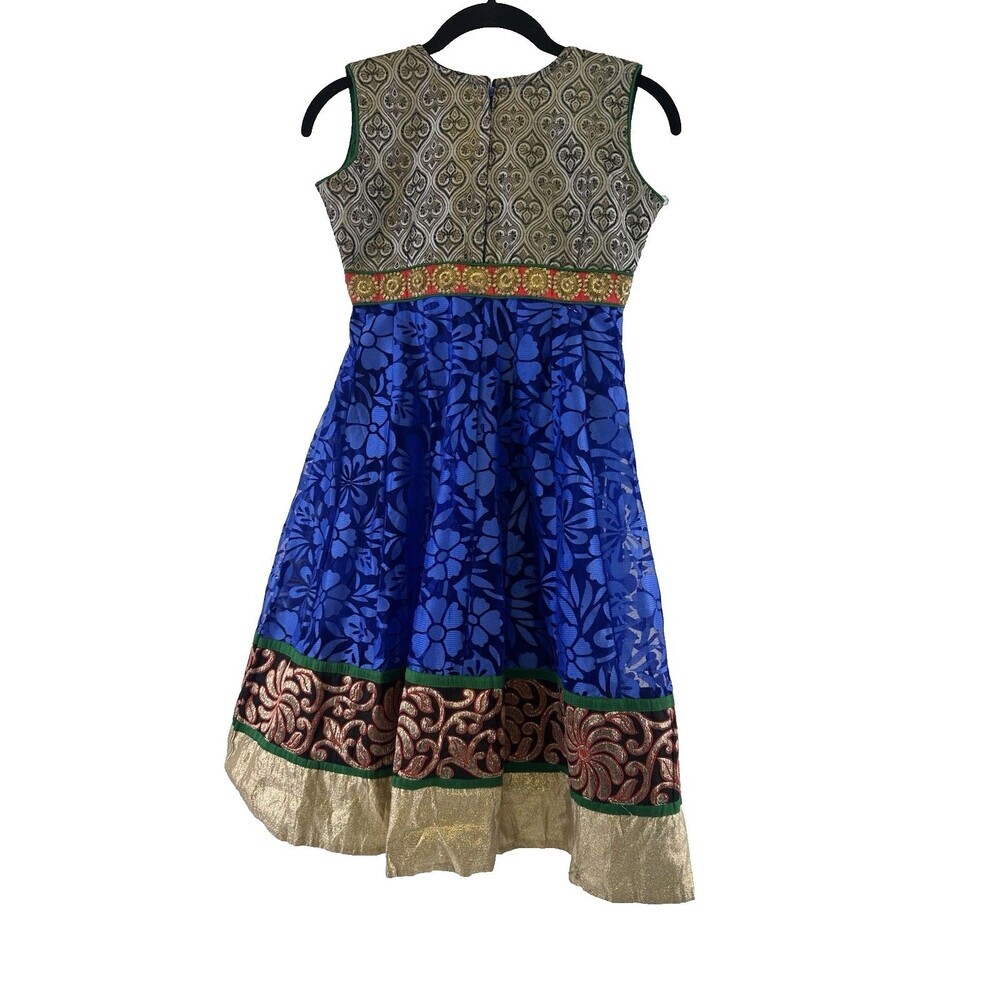 Special Occasion Dress Girls Brocade Blue Floral Beaded Fit Flare 34 Youth Large - Picture 6 of 12